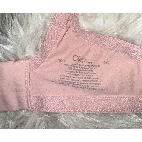 Olga 35063 Luxury Lift Full Coverage Bra UW Unlined Printed Lace Womens 40C Pink - Picture 6 of 6